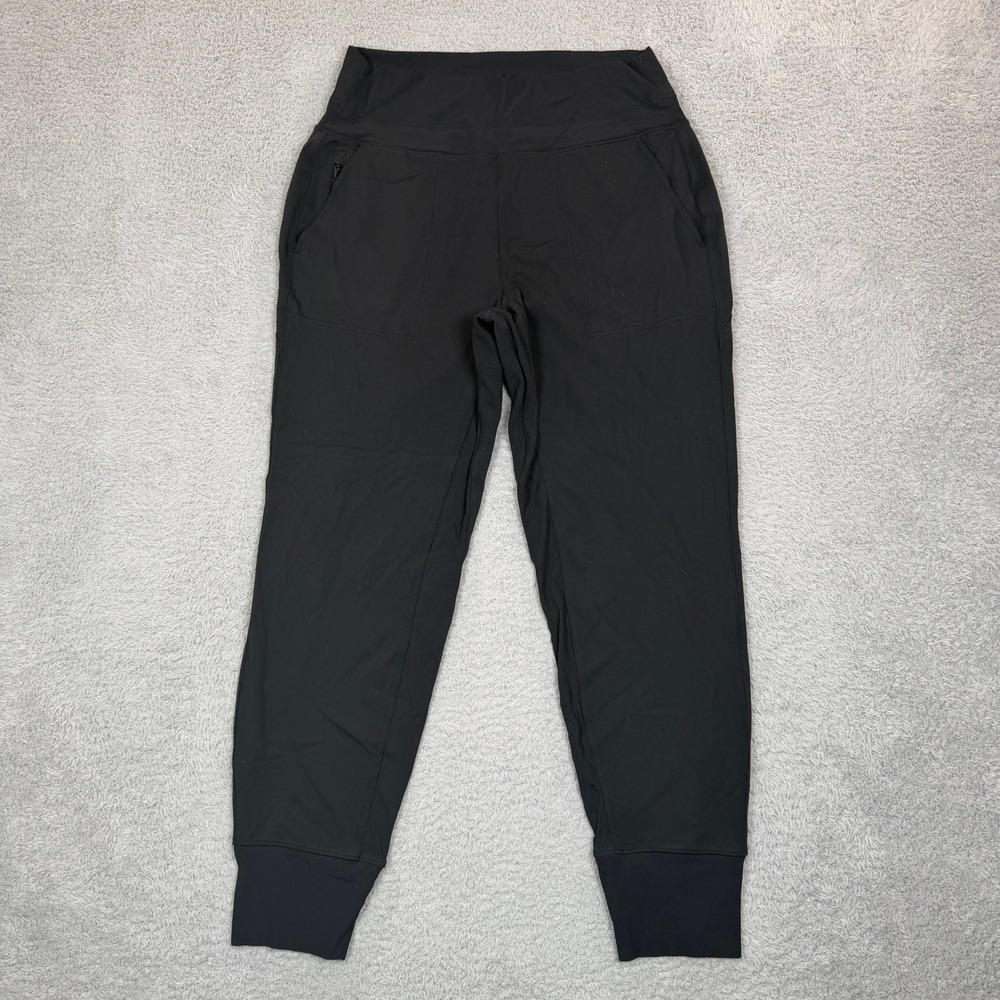 Athleta Womens Black High Rise Ribbed Cuff Joggers Activewear Pants Size M